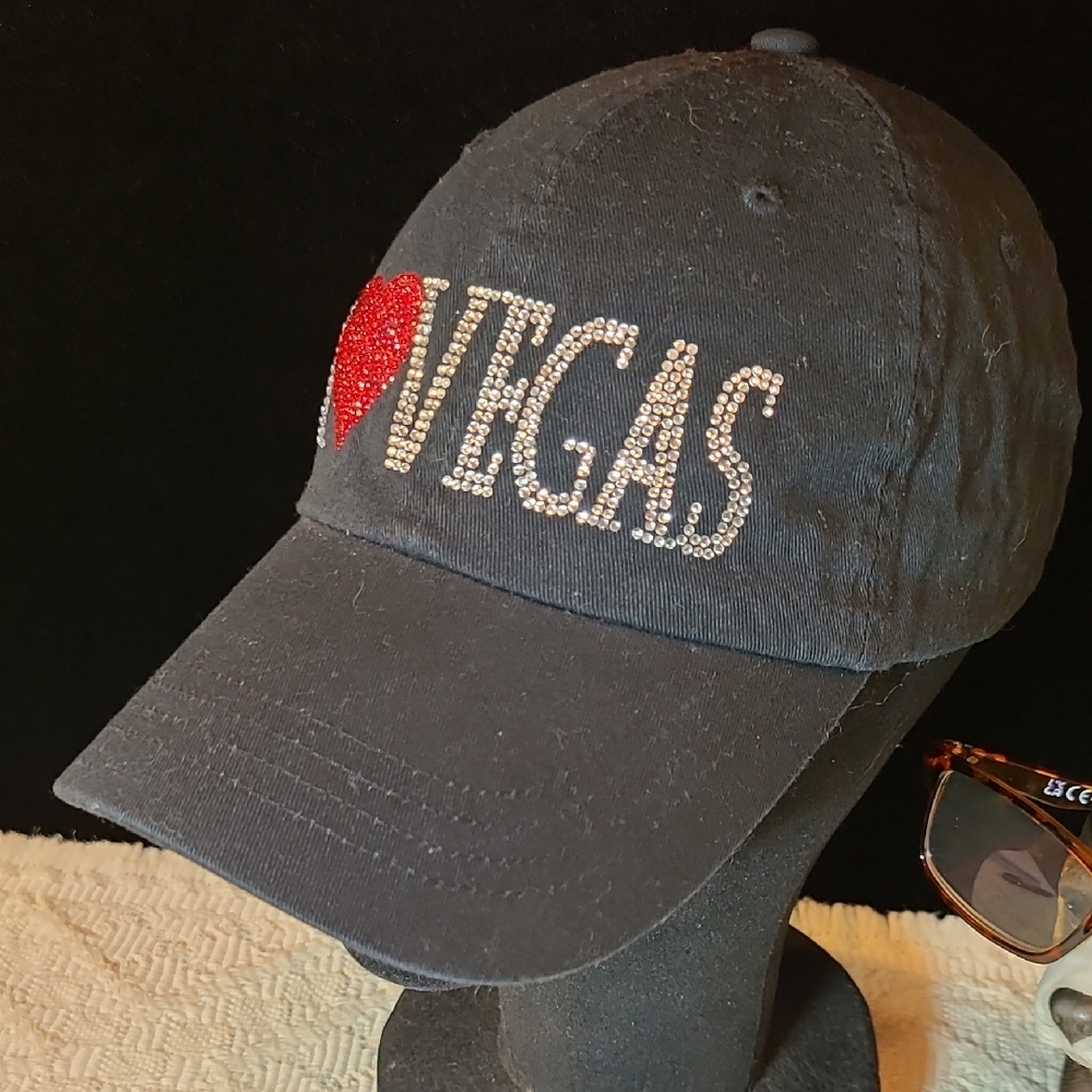 I Love Vegas Black Cap with Rhinestones